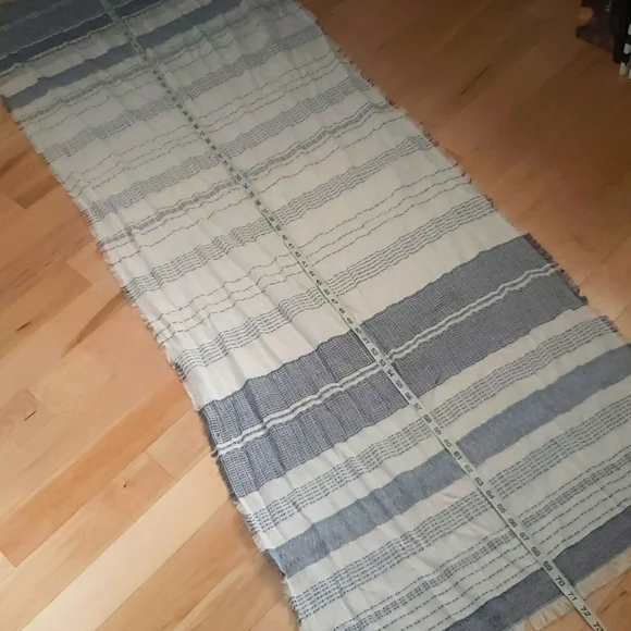 Banana Republic Textured Cotton Linen Striped Scarf White Navy Fringe Edges NWOT - Picture 13 of 15